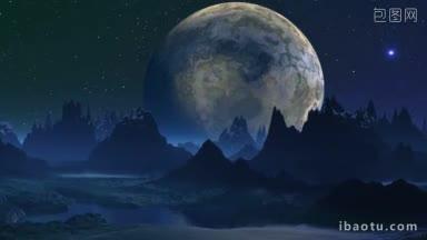 看到大月亮，是因为山峰的尖顶被<strong>雪</strong>覆盖在丘陵和湖泊之间的低地